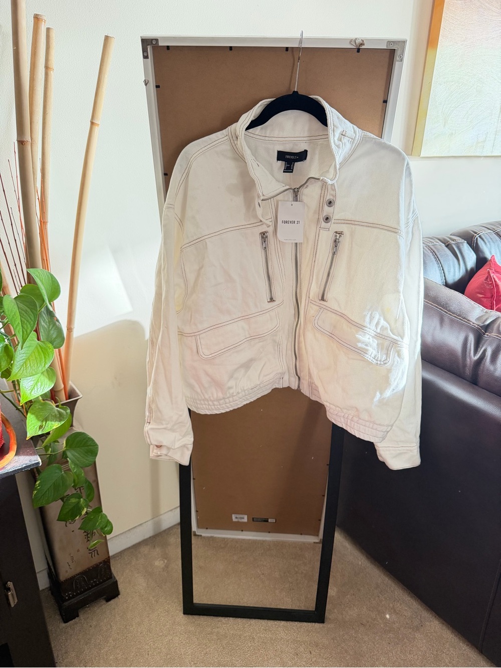 🧥 NWT 4X Forever 21 Off-White Women's Zip Bomber Jacket Zippers